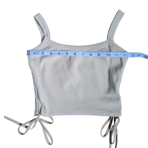 Tiger Mist Beige Cropped Ribbed Tank Top with Side Bows Women Size Small - Picture 4 of 5